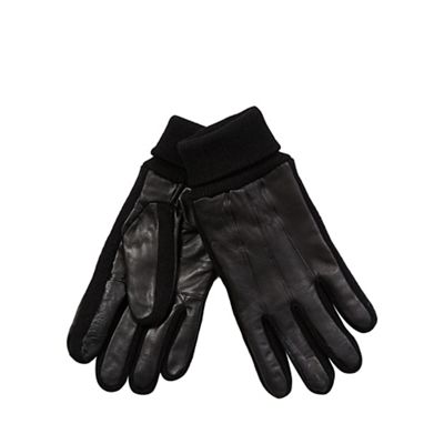 The Collection Black leather knitted edge gloves